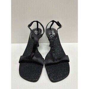 Starlet By Star Jones women size 9.5 satin buckle dress heel black Tstrap sandal